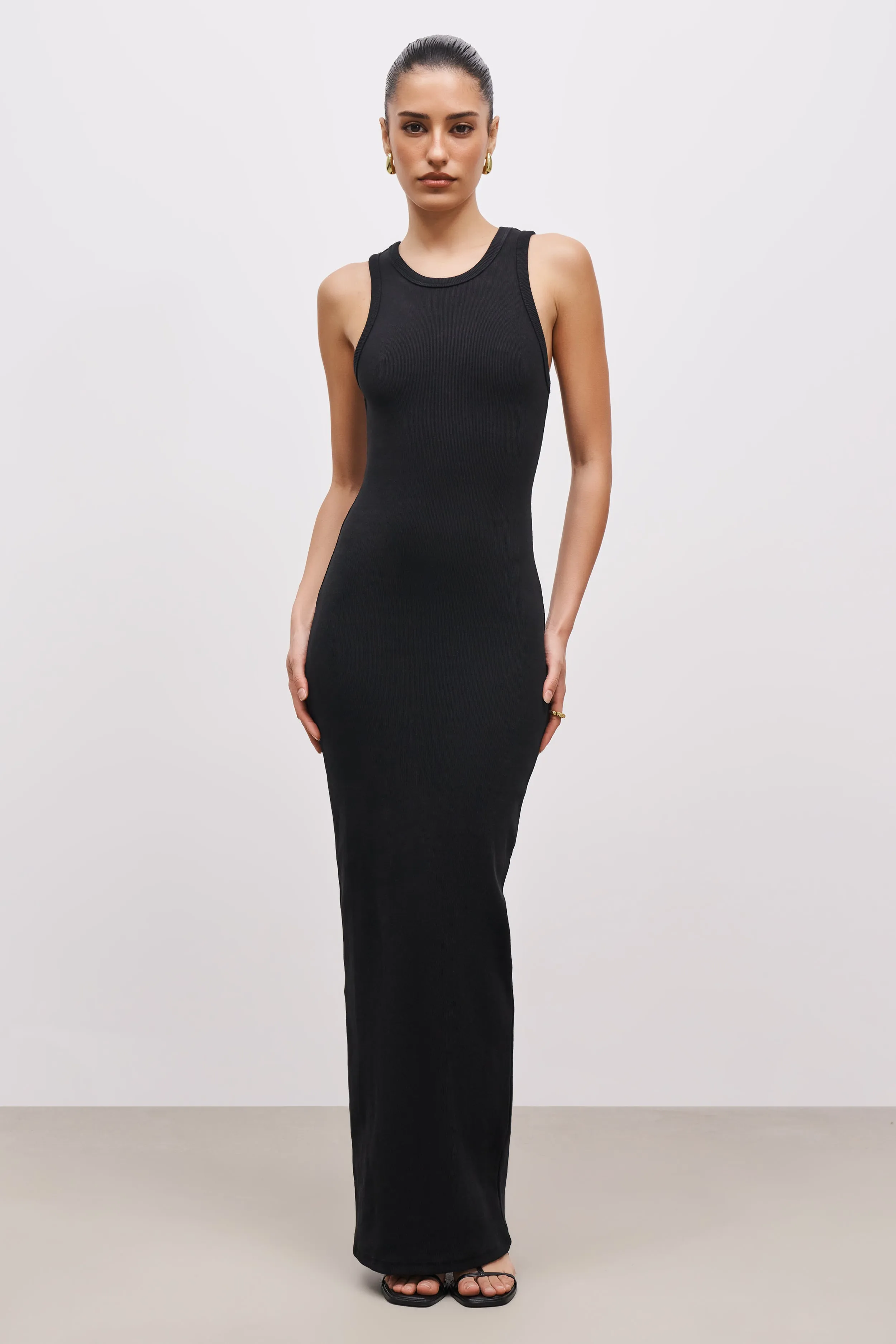 Heavy Ribbed Racer Maxi Dress - Black