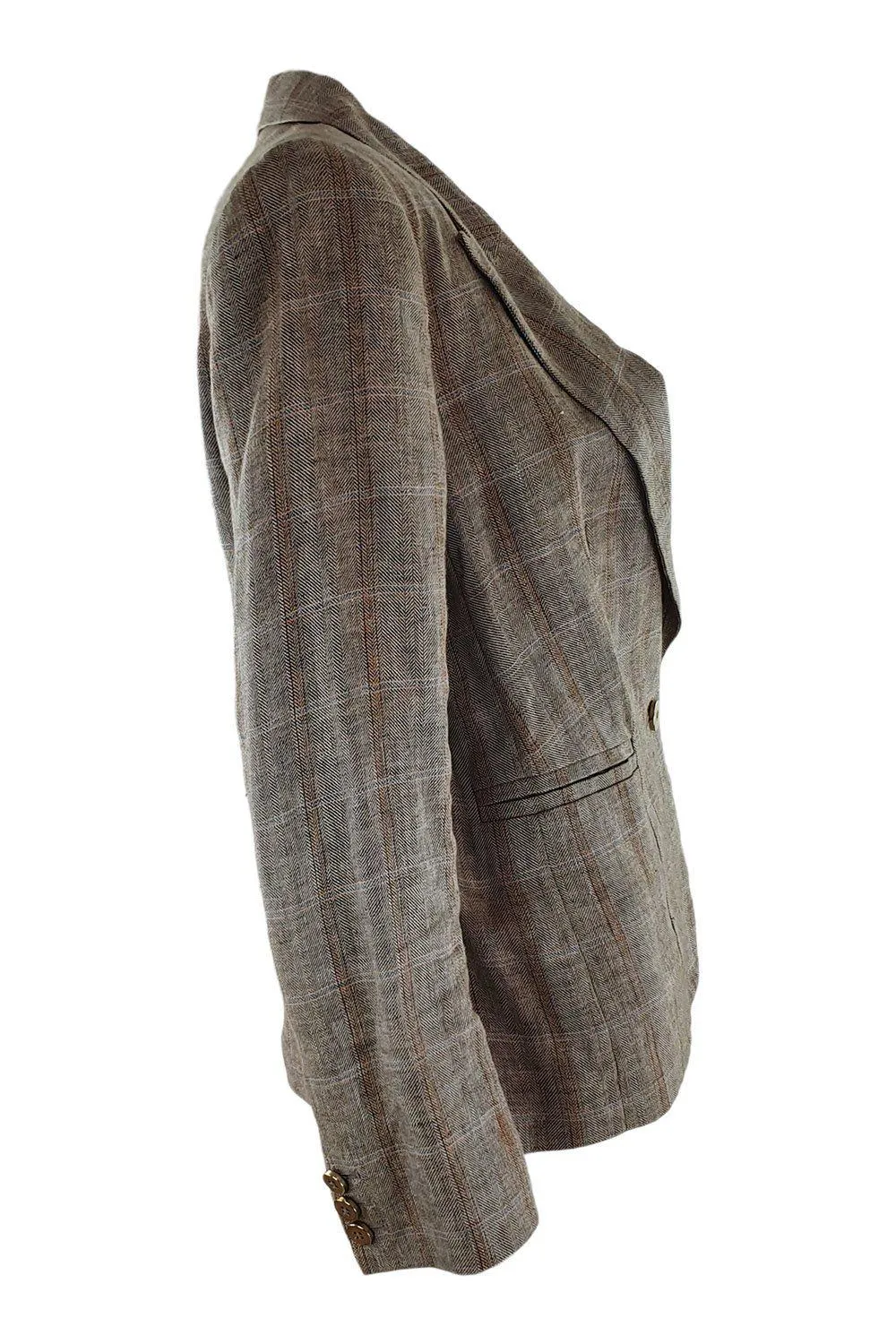 JOSEPH Window Pane Check Brown Linen Blazer (IT 42)