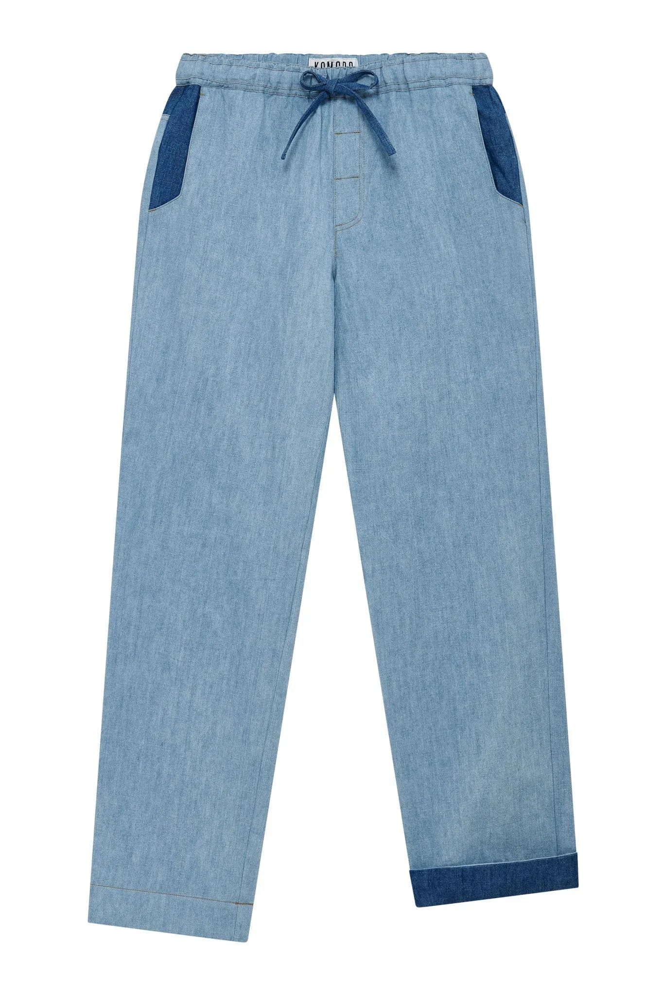 Joshua Men's Linen Patchwork Trousers | Mid Blue