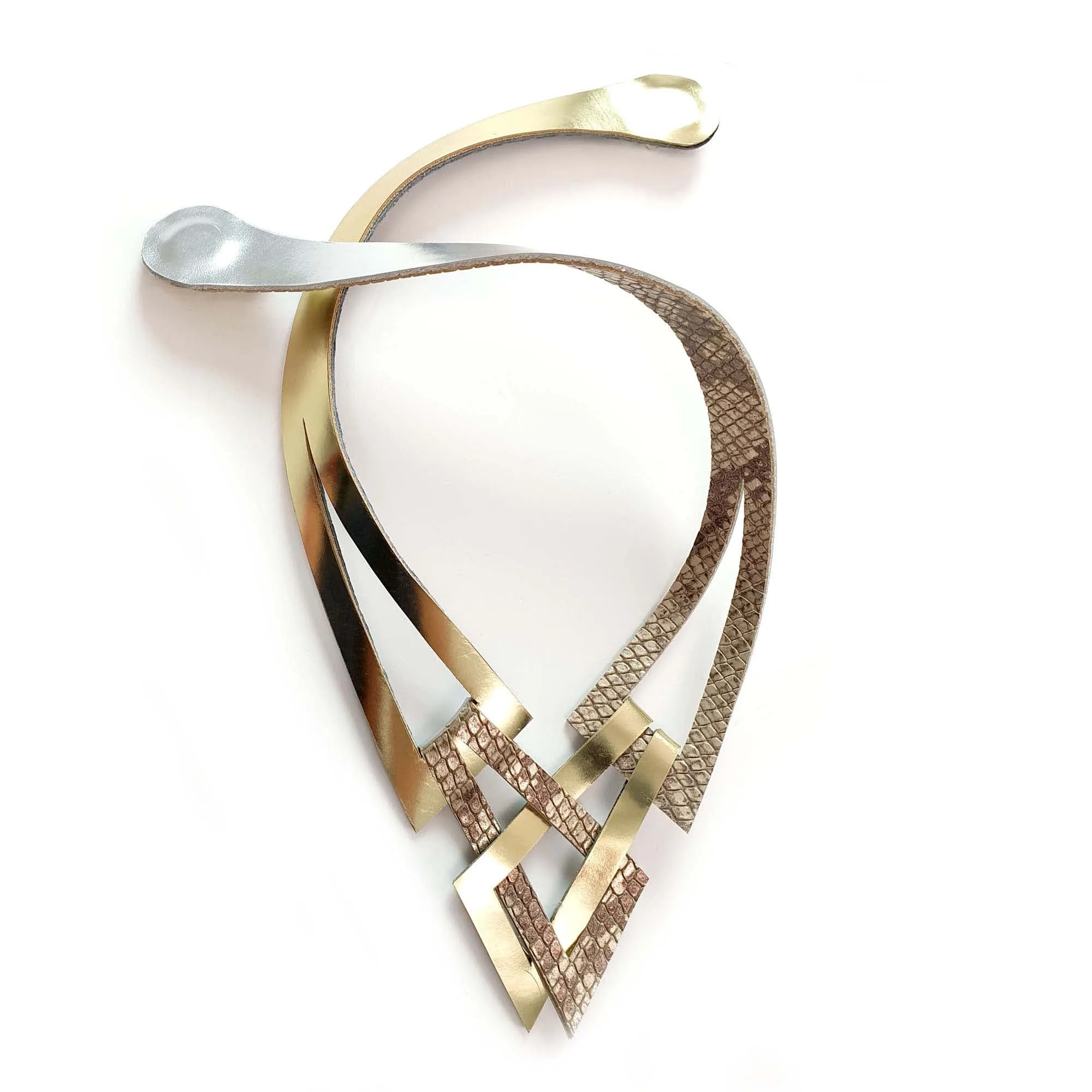 Knot double sided silver and gold leather necklace