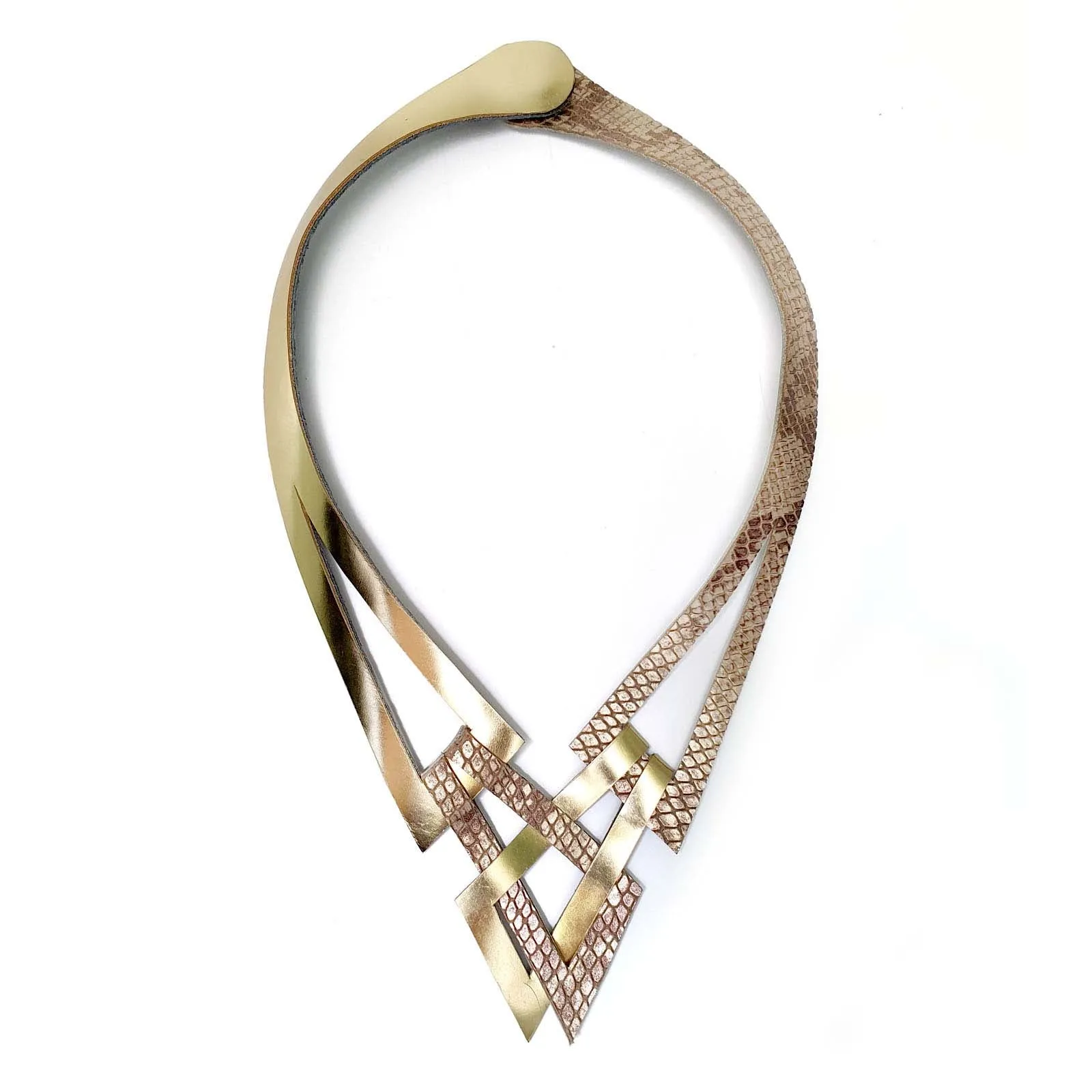 Knot double sided silver and gold leather necklace