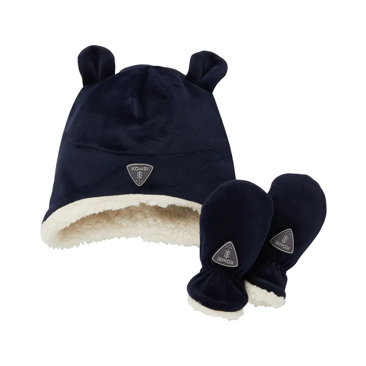 Kombi Dark Navy Sherpa Infant Hat/Mittens Set