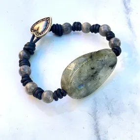 Leather bracelet with Labradorite gemstones