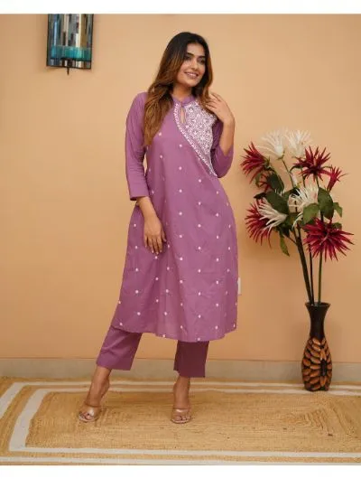 Lilac Cotton Kurti and Pant Set of 2