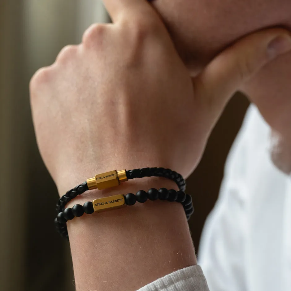 Luke Landon Nappa Leather Bracelet Black/18K Gold