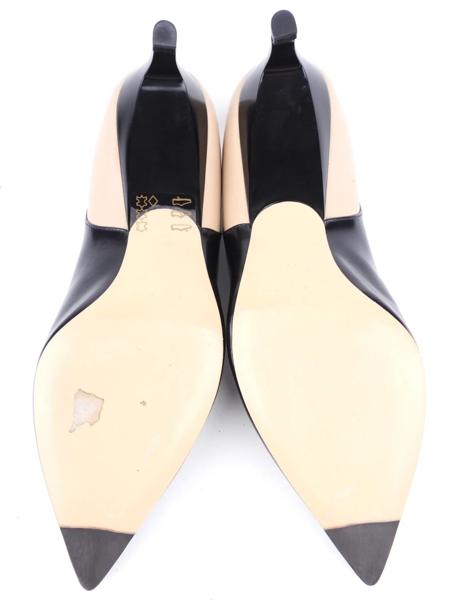 Max Mara Beige and Black Leather Kitten Heel Pumps - 36