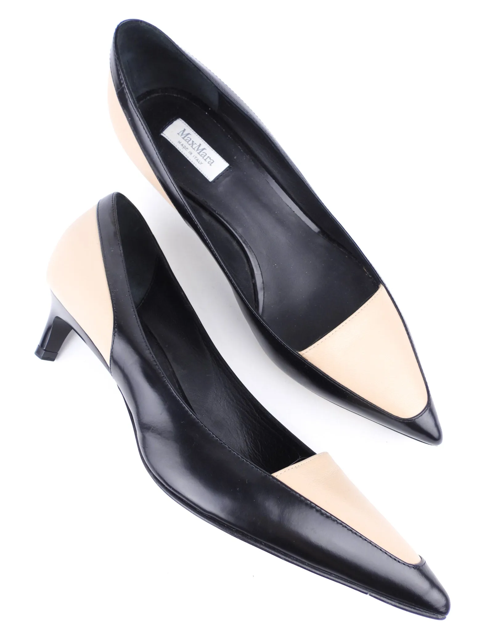 Max Mara Beige and Black Leather Kitten Heel Pumps - 36