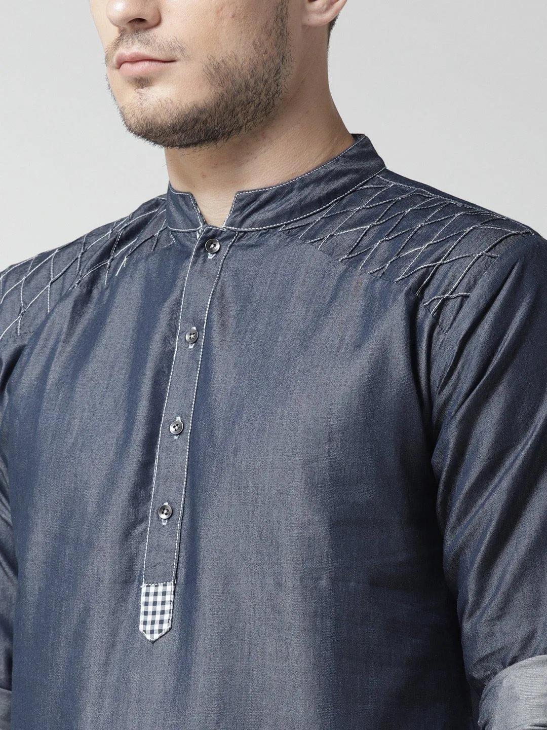 Men Navy Solid Straight Kurta