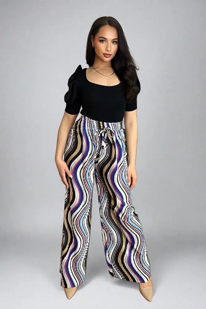 Multicolour Plisse Chiffon Trousers