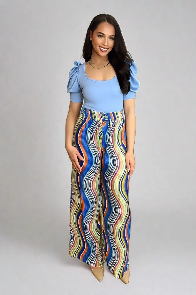 Multicolour Plisse Chiffon Trousers