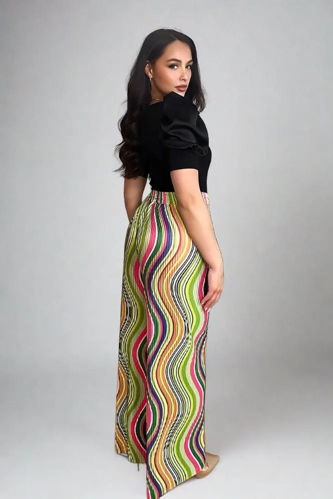 Multicolour Plisse Chiffon Trousers