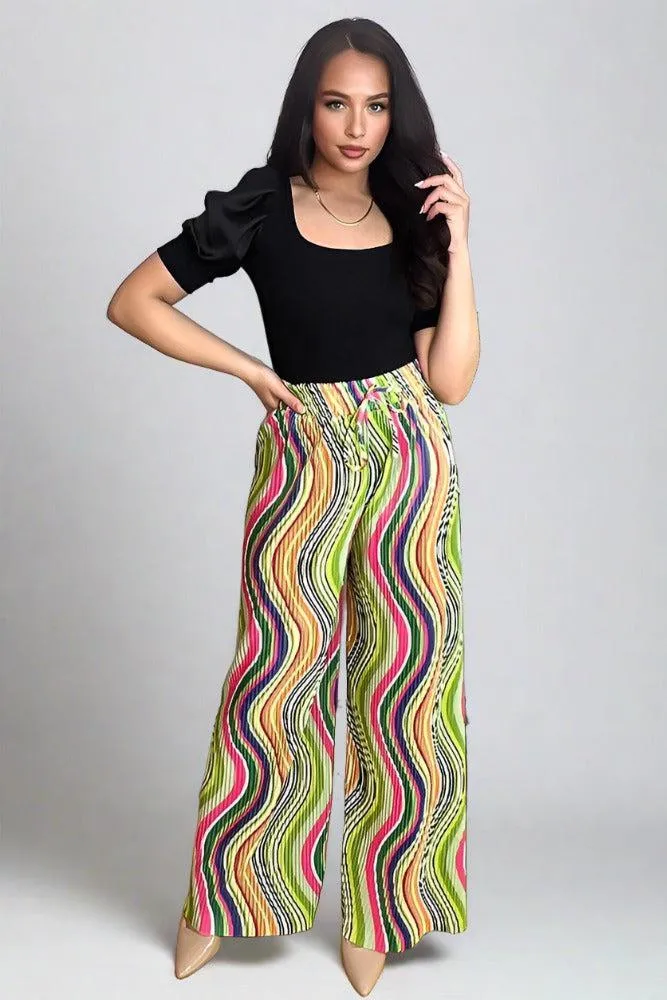 Multicolour Plisse Chiffon Trousers