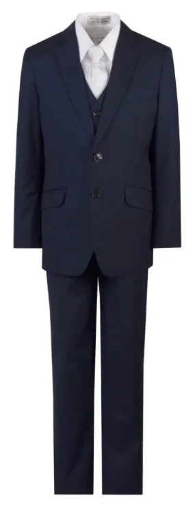 Navy Blue Slim Fit Suit Clergy Jacquard Neck Tie Boys and Youth Sizes