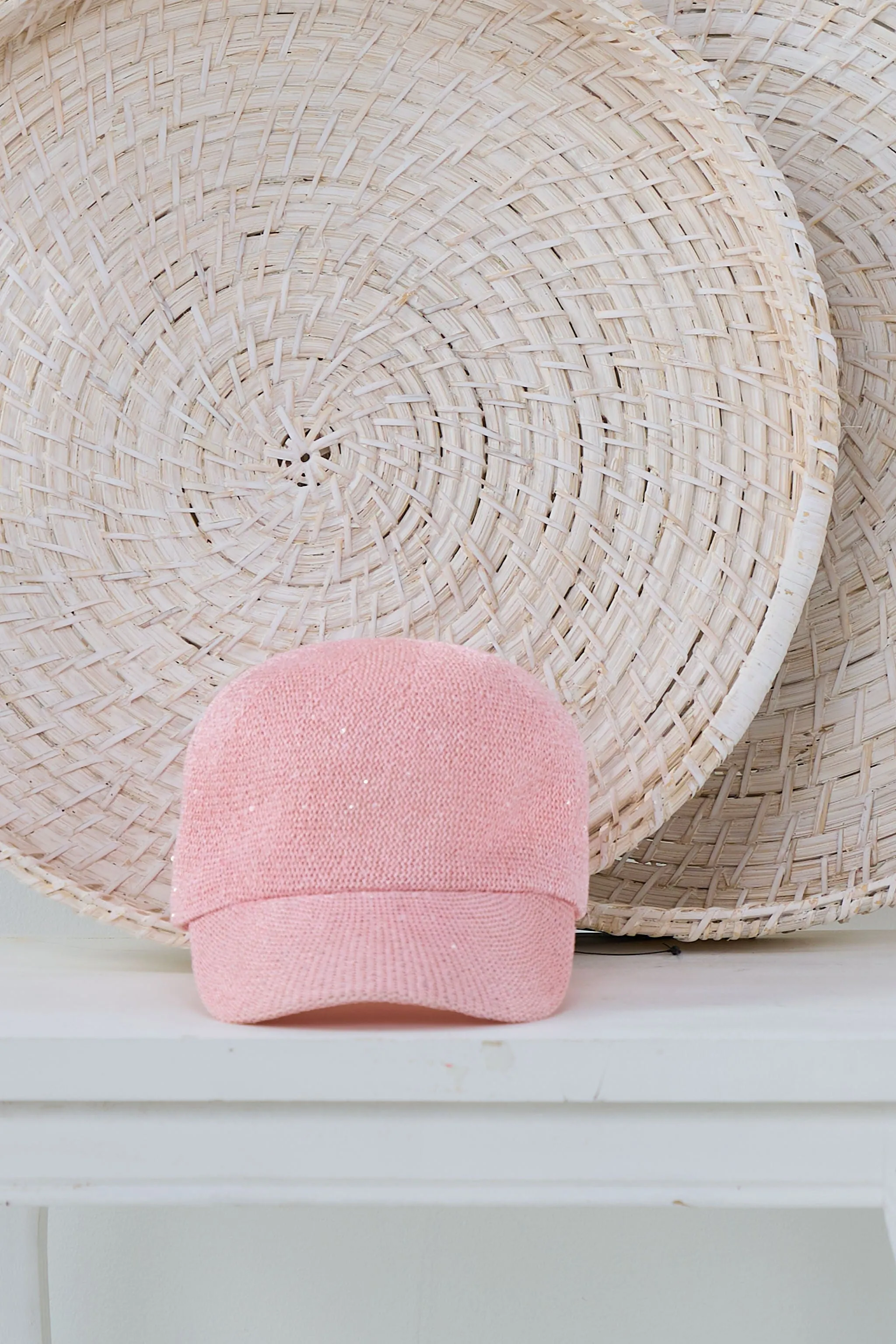 Papierstroh Baseball Cap mit Pailletten, rosa