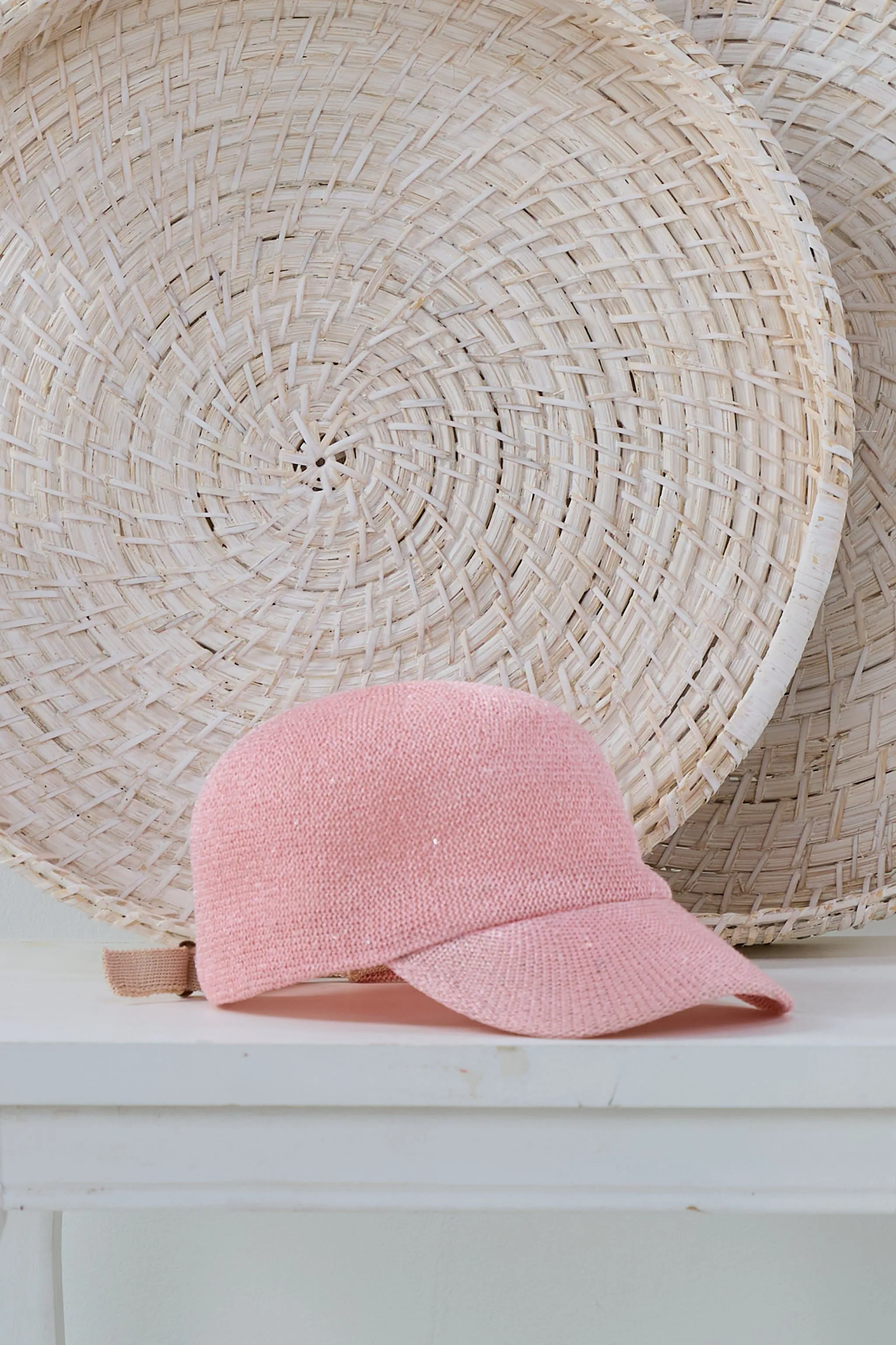 Papierstroh Baseball Cap mit Pailletten, rosa