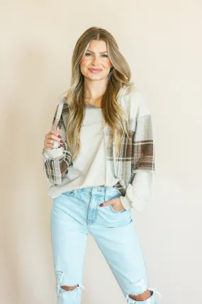 Passionate Heart Plaid V-Neck Hoodie Top