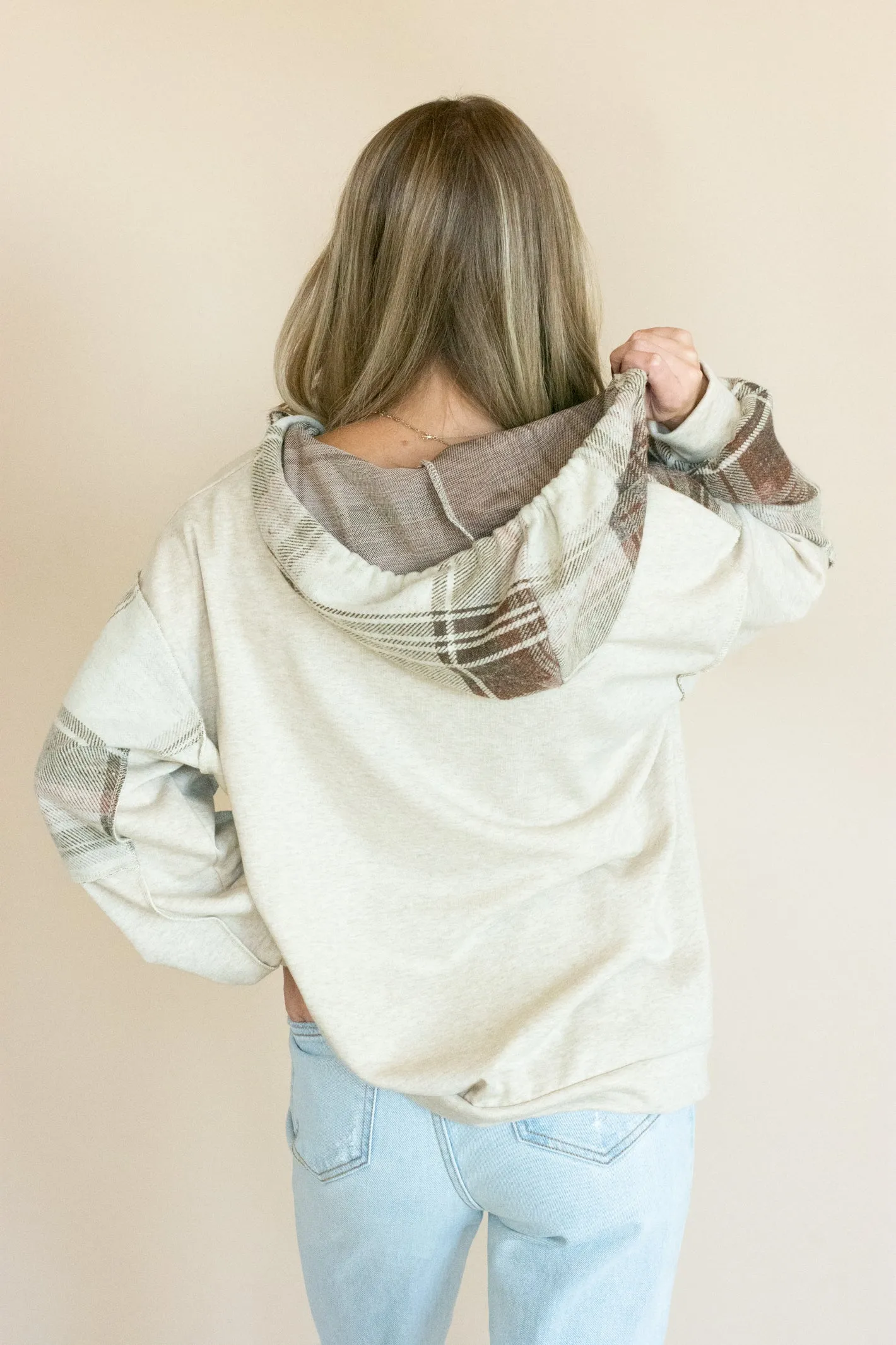 Passionate Heart Plaid V-Neck Hoodie Top