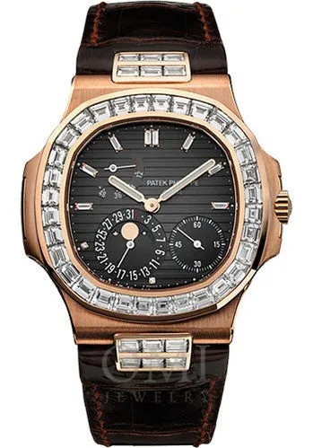 Patek Philippe Nautilus 5724R 40MM Black Dial And Baguette Diamond Bezel With Leather Strap