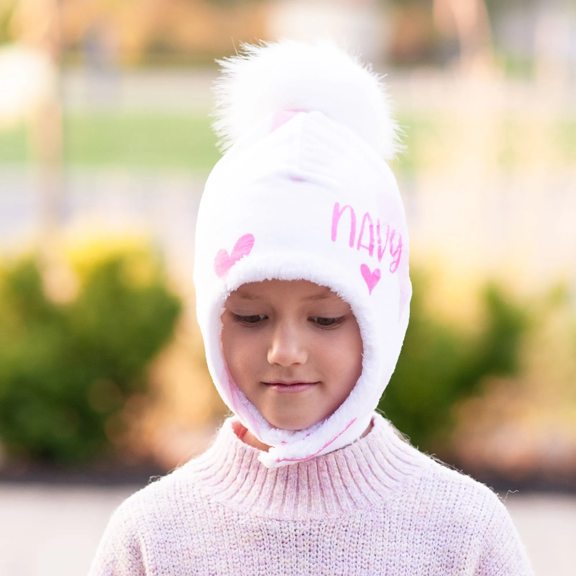 Personalized Sherpa Lined EAR FLAP Pom Hat