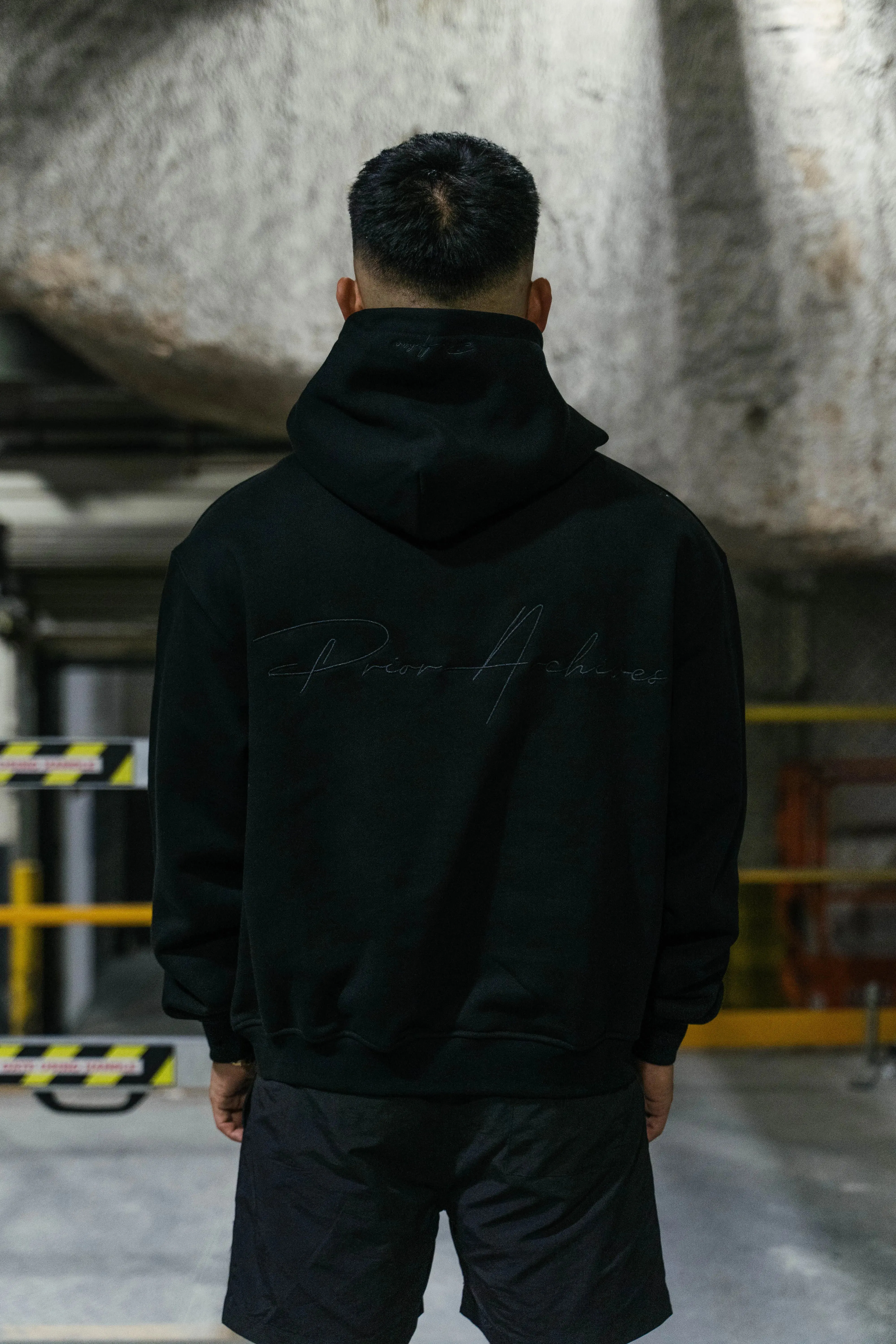 Prior Black Collection Embroidery Logo Oversized Hoodie Onyx