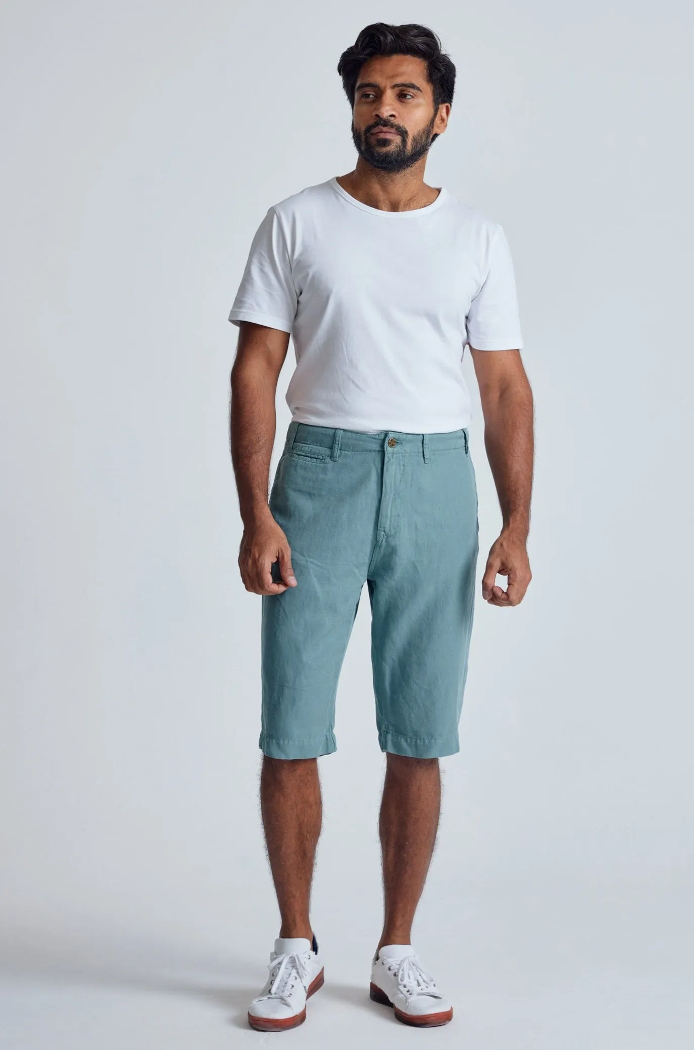 Retro-Blue The Bird Regular Fit Shorts - GOTS Certified Organic Cotton and Linen