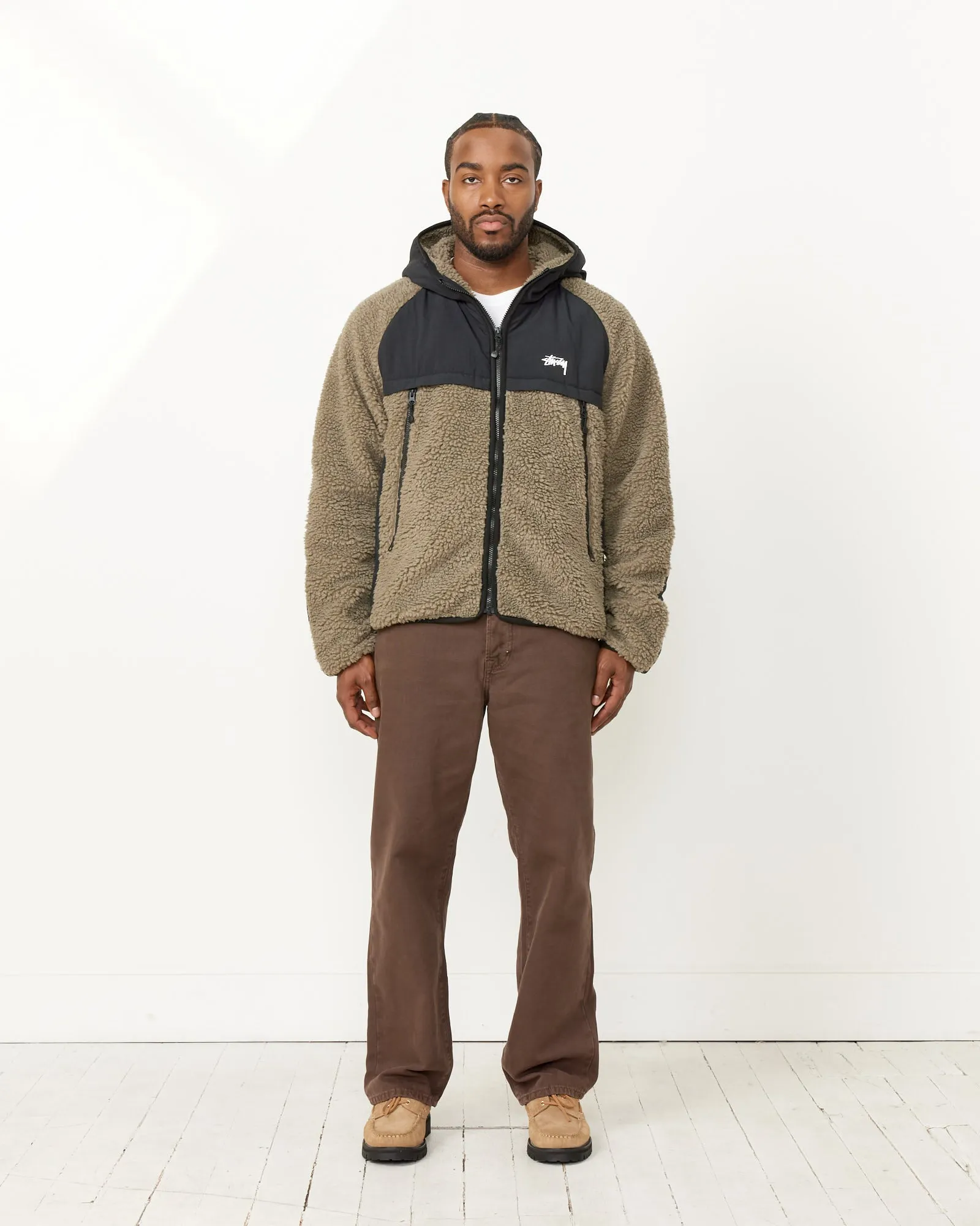 Sherpa Paneled Hooded Jacket in Stone