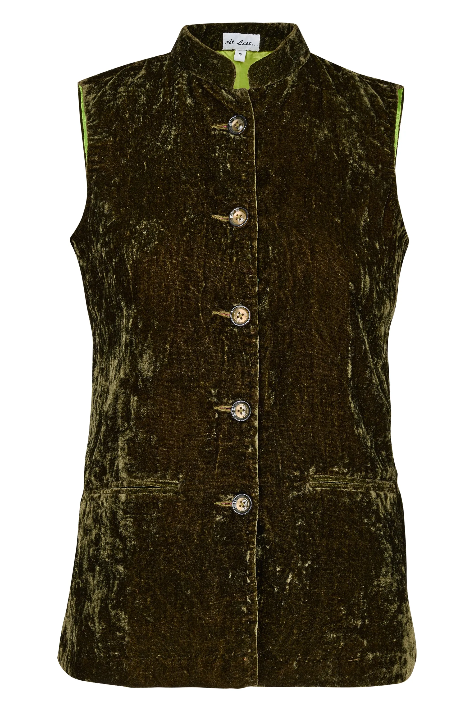 Short Silk Velvet Waistcoat In Olive Green