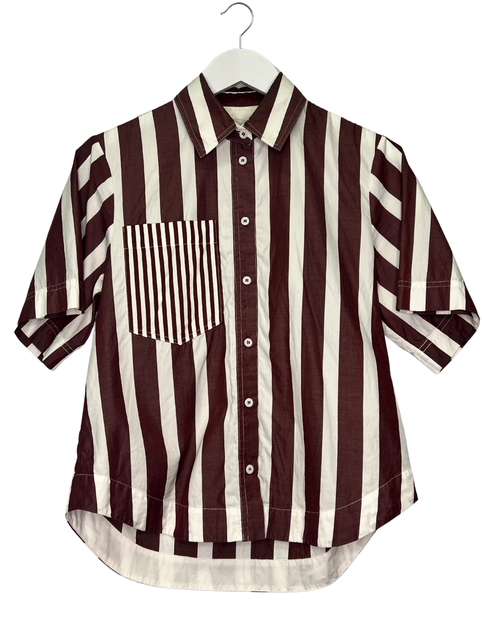 Size 6 - Lee Mathews White and Burgundy Stripe Shirt