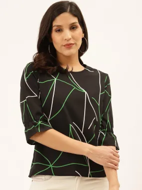 Style Quotient Women Black And Multi Abstract Printed Polyester Smart Casual Top