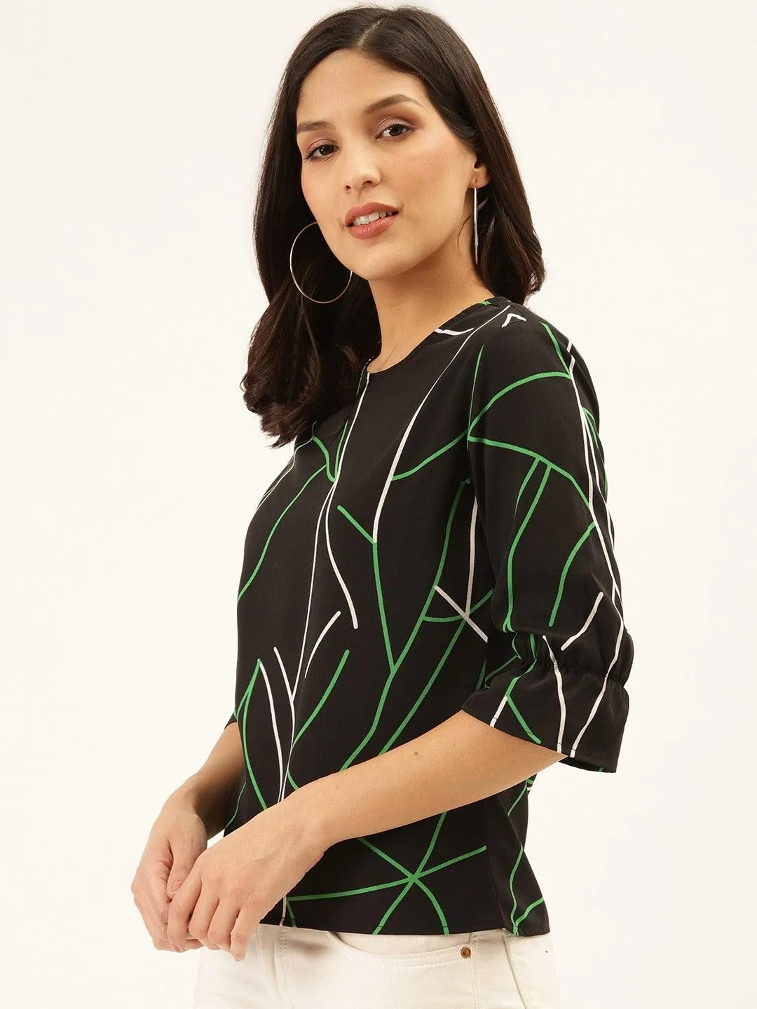 Style Quotient Women Black And Multi Abstract Printed Polyester Smart Casual Top