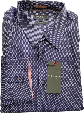 Ted Baker Bouley Navy Circle Pattern Slim Fit Shirt Neck 17.5"