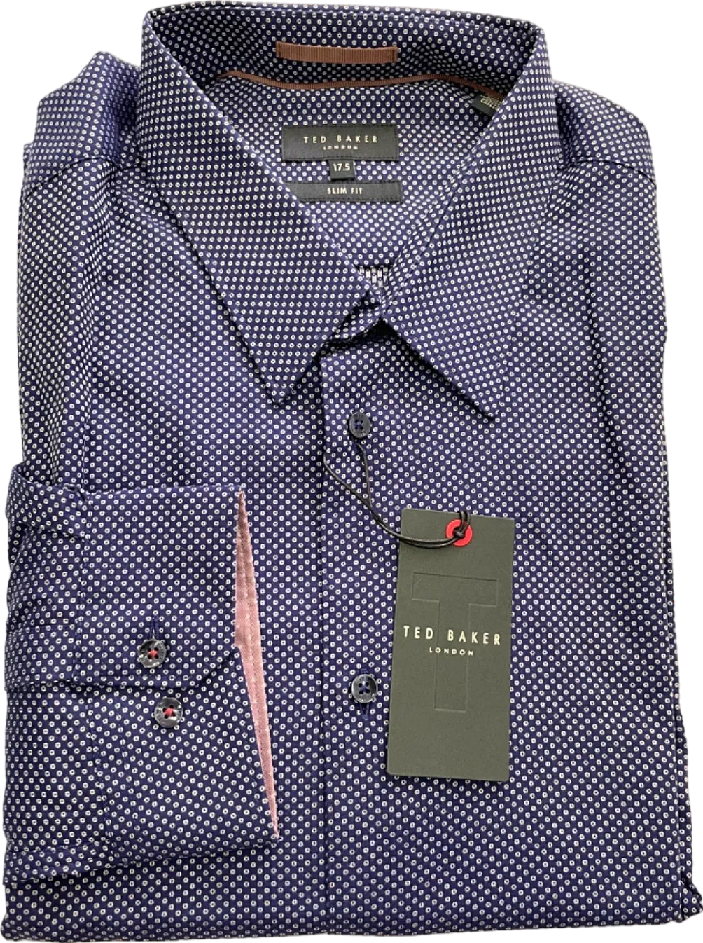 Ted Baker Bouley Navy Circle Pattern Slim Fit Shirt Neck 17.5"