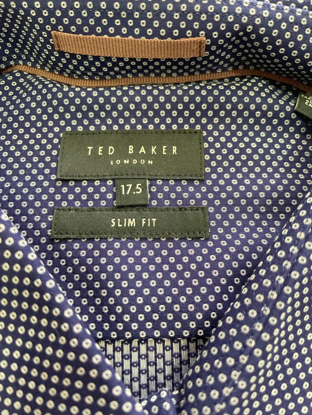 Ted Baker Bouley Navy Circle Pattern Slim Fit Shirt Neck 17.5"