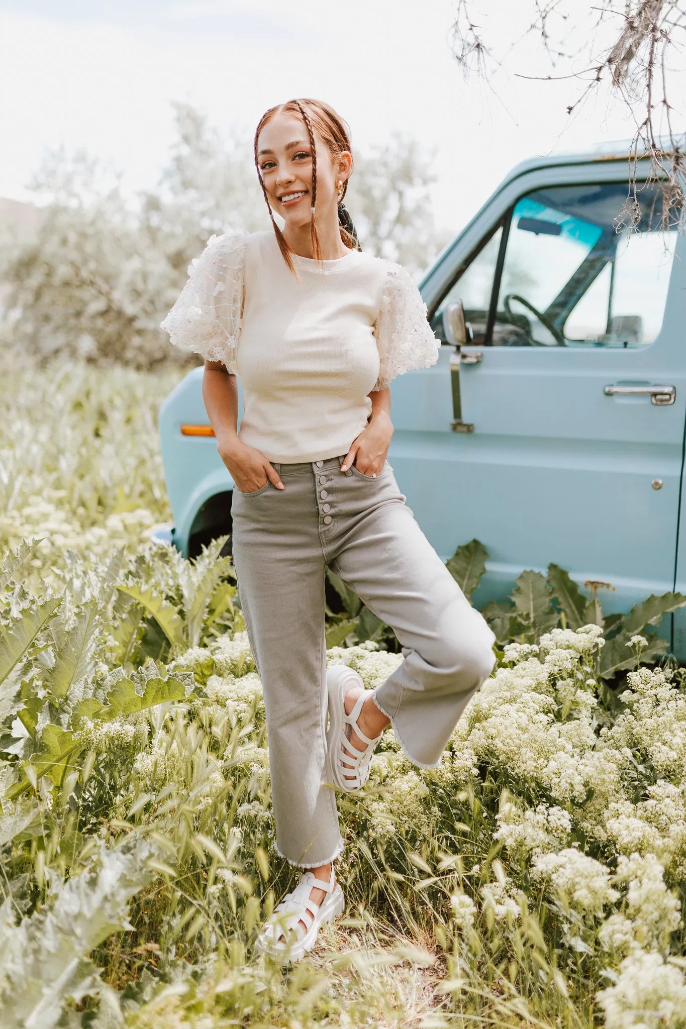 The Matilda Wide Leg Jean in Sage Denim