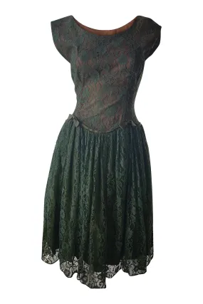 UNLABELLED Vintage Green Lace Fit and Flare Pin Up Dress (36 | XS | UK 06)