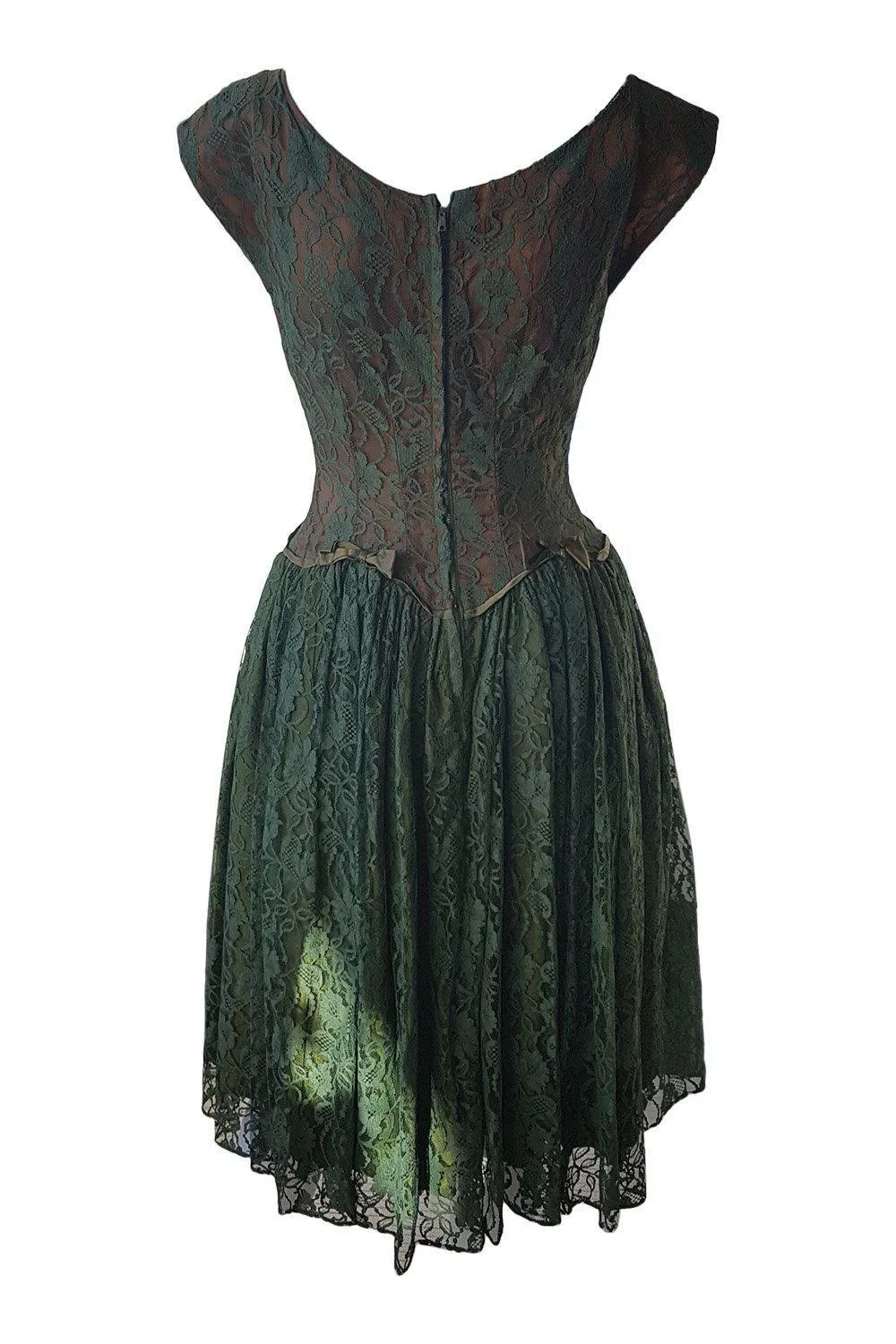 UNLABELLED Vintage Green Lace Fit and Flare Pin Up Dress (36 | XS | UK 06)