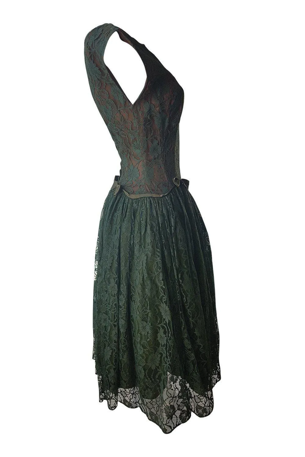 UNLABELLED Vintage Green Lace Fit and Flare Pin Up Dress (36 | XS | UK 06)