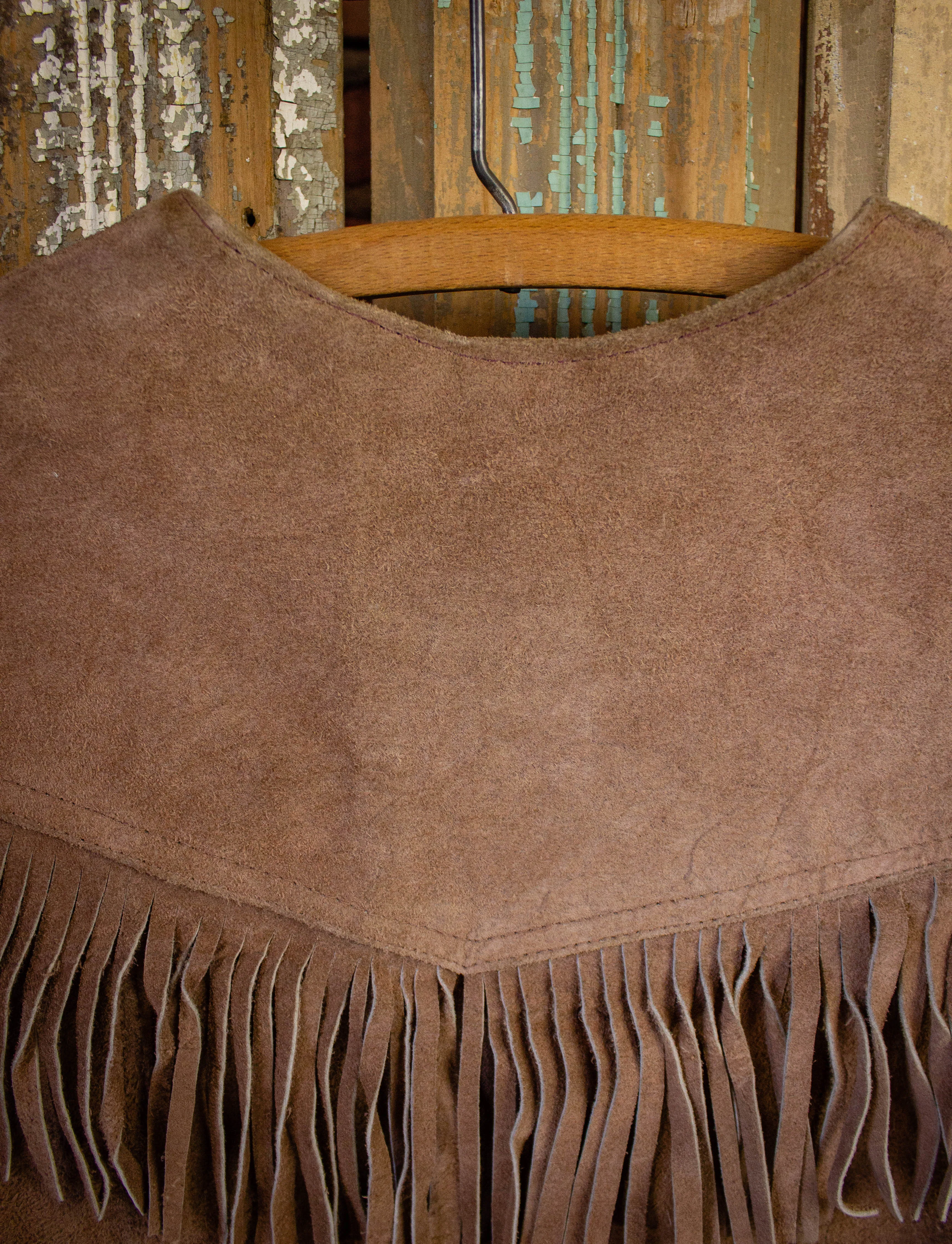 Vintage Beige Suede Fringe Vest 1970s S