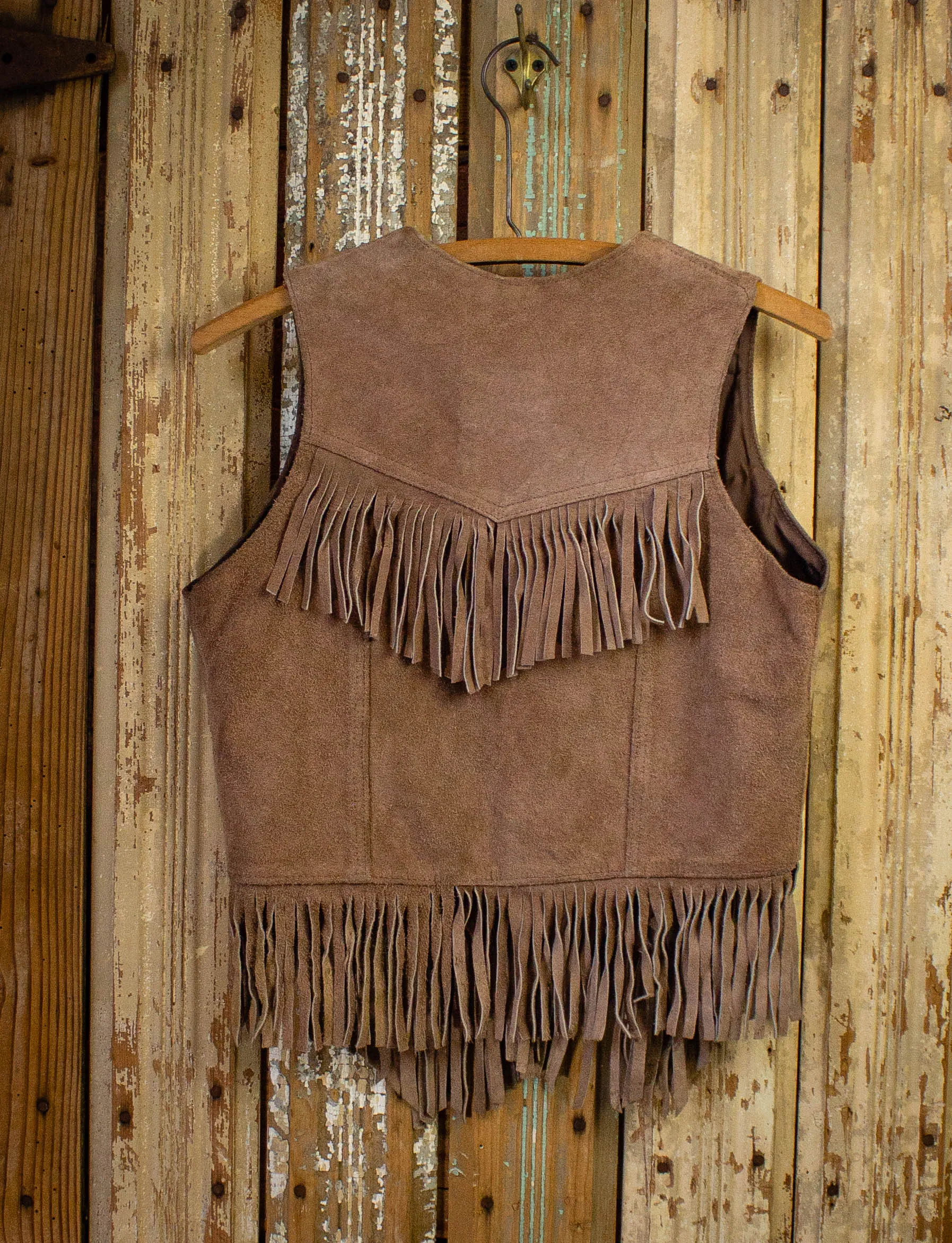 Vintage Beige Suede Fringe Vest 1970s S