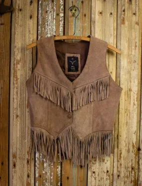 Vintage Beige Suede Fringe Vest 1970s S