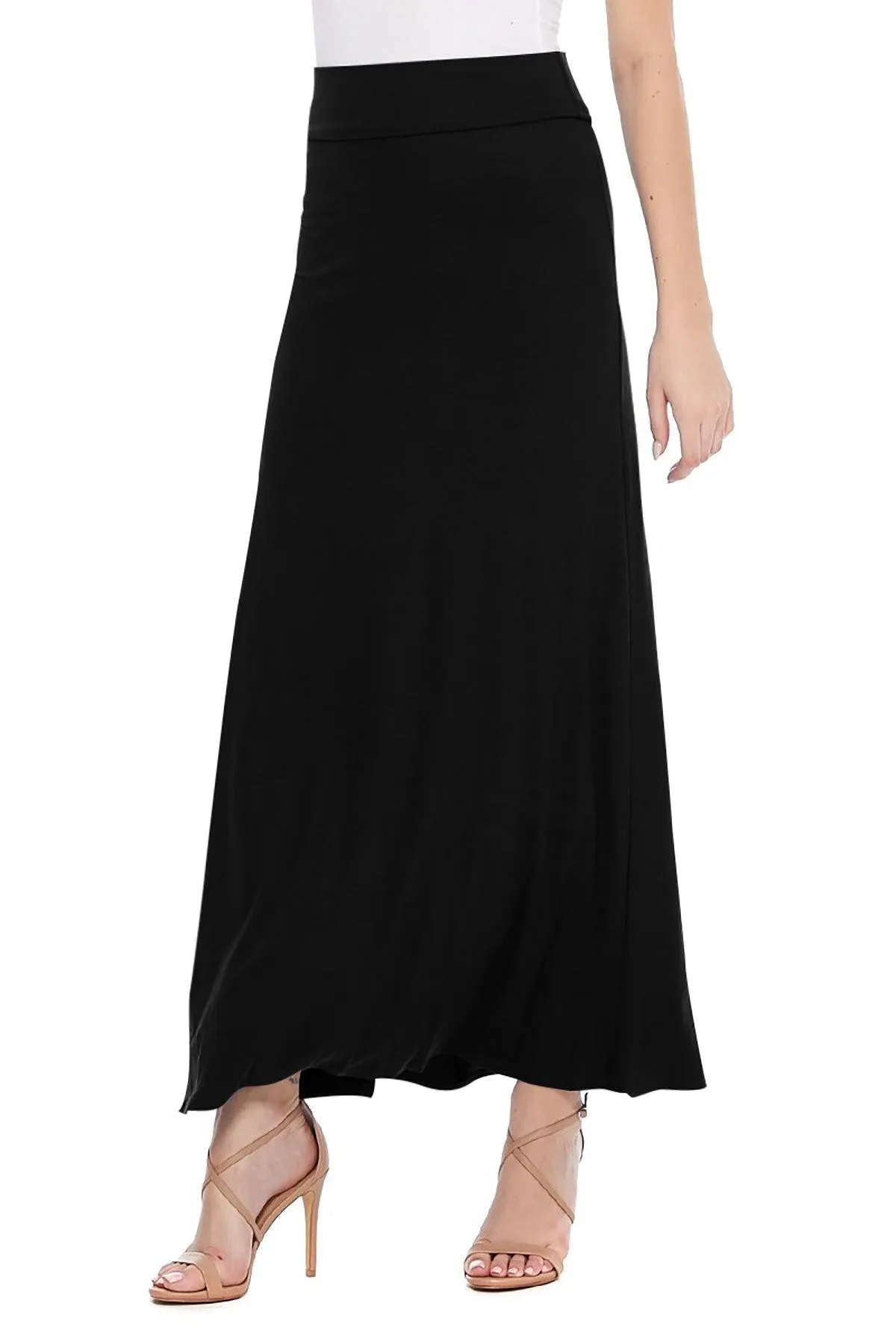 Women's Casual Solid High Waisted A -line Maxi Skirt Elastic Waistband (Pack of 3,1,NULL,NULL)