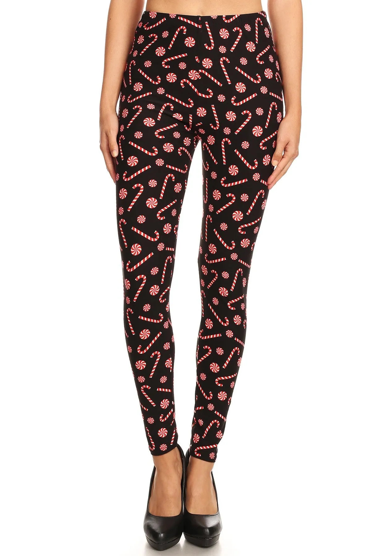 Women's PLUS Christmas Candy Cane Pattern Printed Leggings